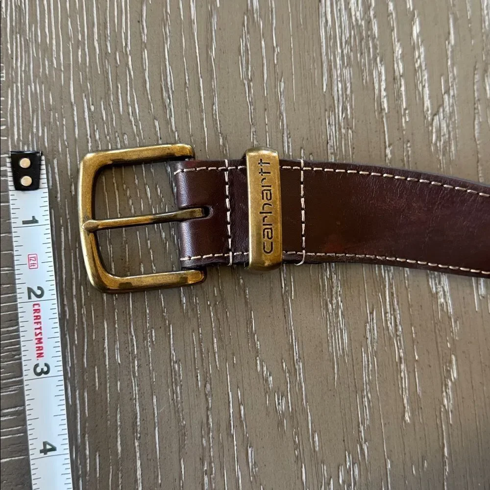 Carhartt Dark Brown Genuine Leather Belt with Buckle Casual Men’s Size 52 GUC
